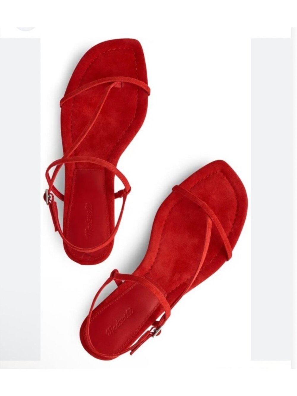 Madewell Maycie T-Strap Sandals Red Suede Low Heel Size 8 - Picture 2 of 9